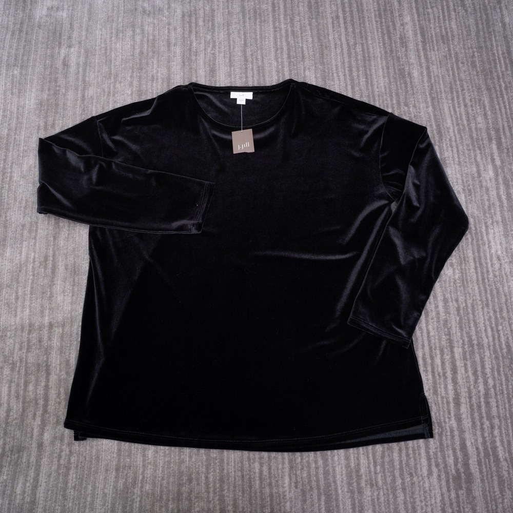 J.Jill Black Velvet Long Sleeve Top Crew Neck Drop Shoulder Women NEW Small